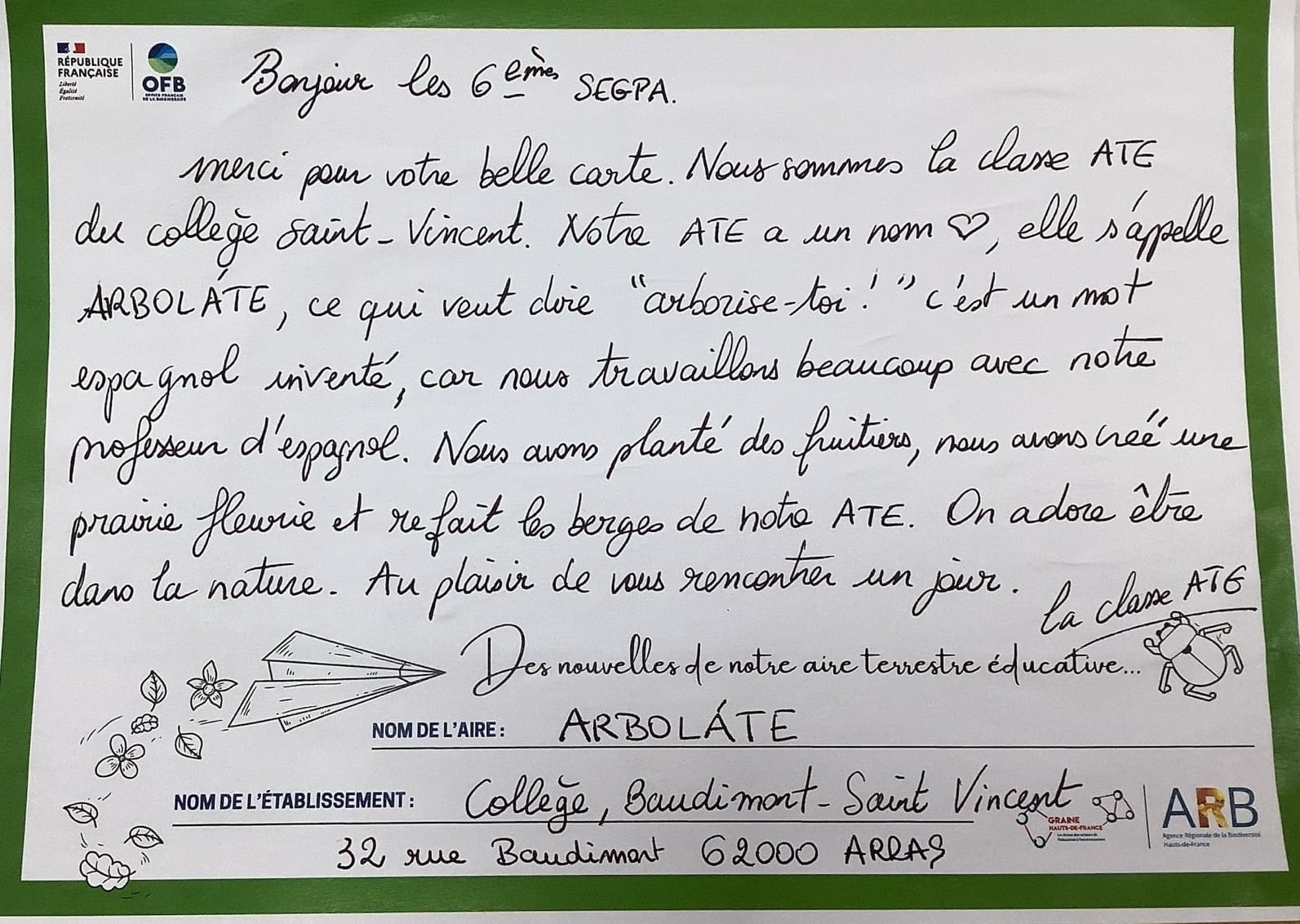 Carte postale collège Baudimont St Vincent vers Collège charlemagne de Laon 1